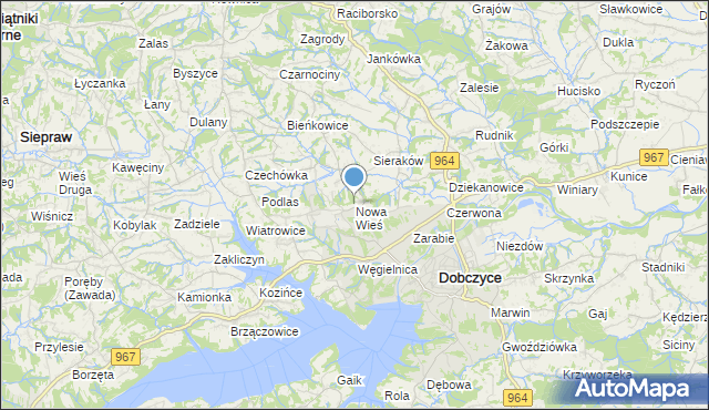 mapa Nowa Wieś, Nowa Wieś gmina Dobczyce na mapie Targeo